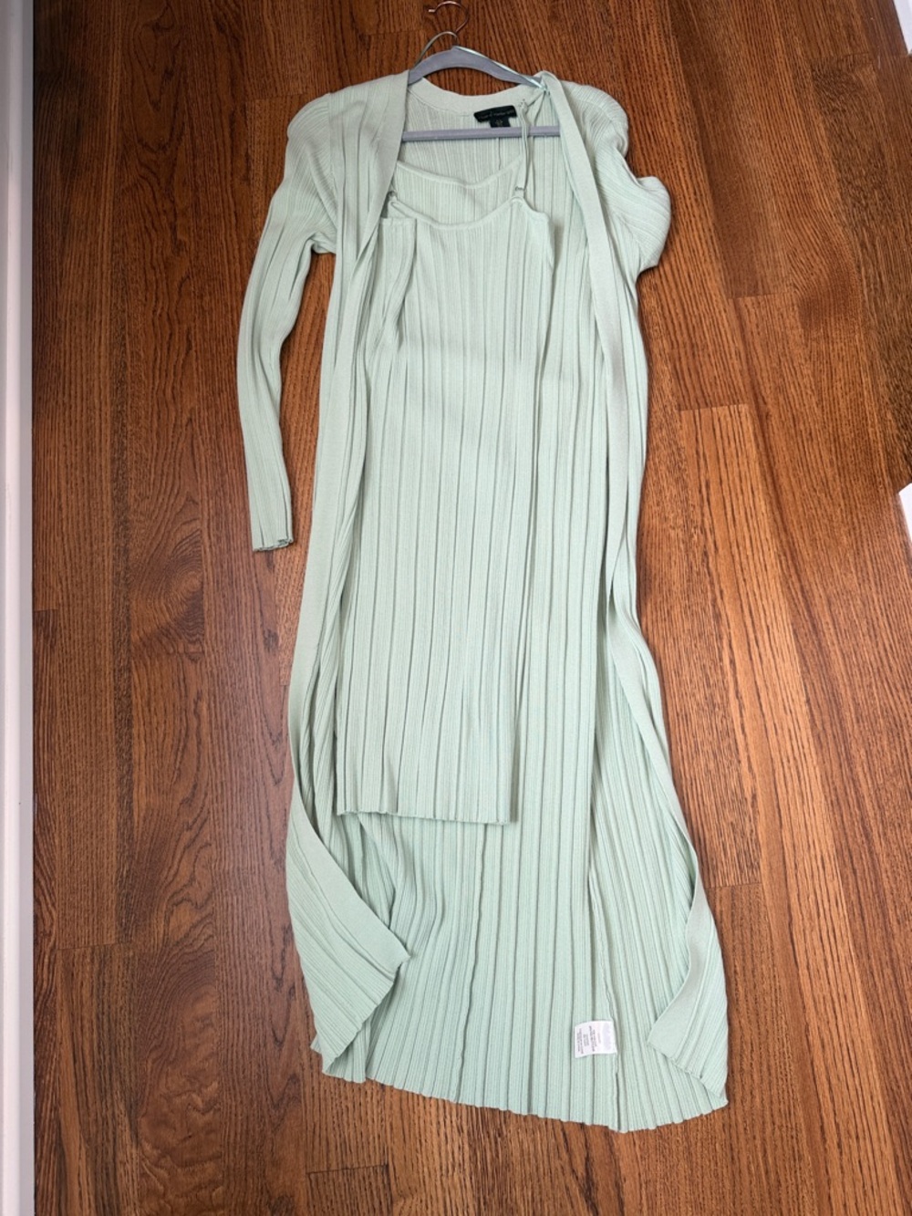 Ribbed Knit Maxi Dress & Cardigan Set - Pale Mint